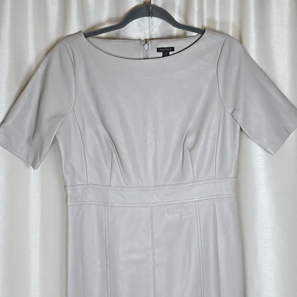 Ann Taylor Women's Vegan Leather Sheath Midi Dress Short Sleeve Size 6 Gray New - Picture 7 of 16